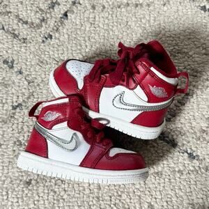 Nike Air Jordan 1 Retro High TD Gym Red Silver Sneakers 5C
